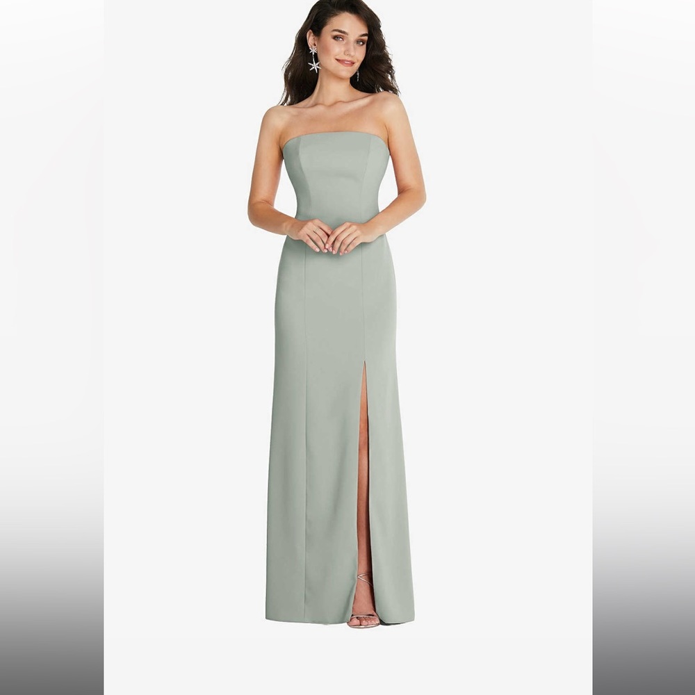 Dessy STRAPLESS SCOOP BACK MAXI DRESS WITH FRONT SLIT IN WILLOW GREEN